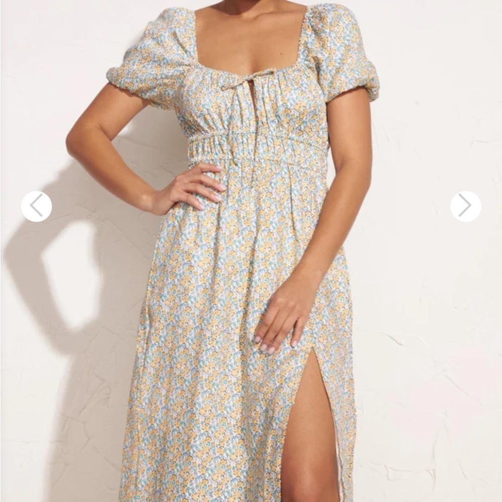 NEW FAITHFULL THE BRAND Terina Linen Midi Dress Sabinosa Leg Slid Floral Print